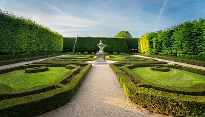 french formal garden a garden with symmetrical patterns geometrically shaped hedges neatly trimmed bushes and a central focal point like a fountain or a statue