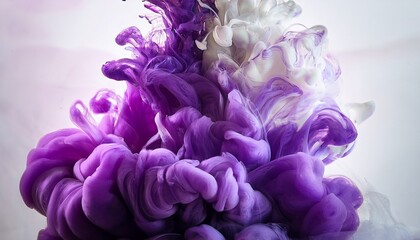 colorful swirls of purple and white ink blending in water creating beautiful abstract art