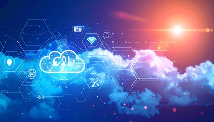 Cloud IoT Hexagon Network Background