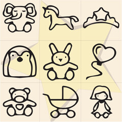 All kind of Doll N Toy vector Black and white set-15