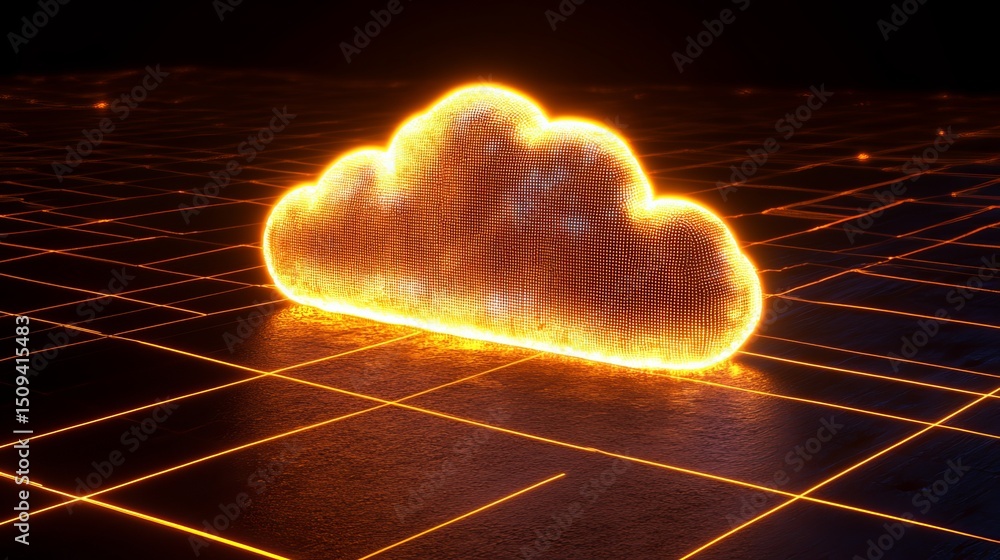 Poster glowing orange cloud digital art abstract network technology background modern futuristic design ill