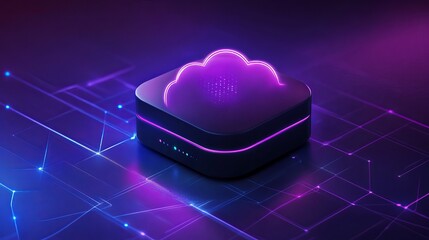 Neon Cloud Server Digital Technology Abstract Futuristic Purple Pink Glowing Network Data Storage Modern Concept Illustration Background Design web media online future system      