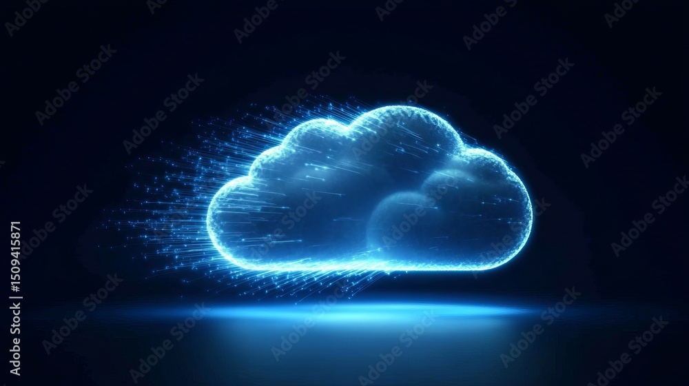 Poster abstract blue cloud computing digital network technology futuristic data storage server innovation m