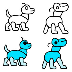 Vector icons of robot dogs in various styles, symbolizing robotic pets, futuristic companions, and smart animal technology, ideal for tech, pet robotics, or innovation projects