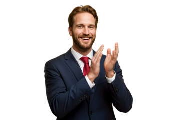 A businessman clapping with a proud expression, isolated 