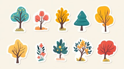 Obraz premium Cute Tree Stickers on Light Background