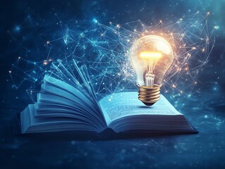 Illustration represents innovative education with light bulb