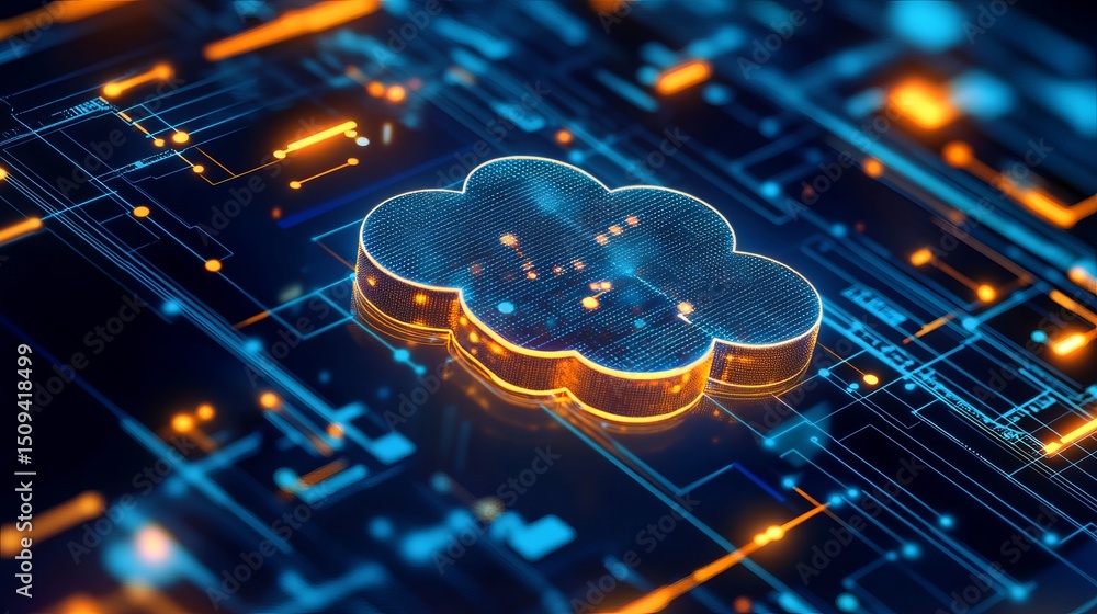 Poster abstract digital cloud computing network technology data center server orange blue glow futuristic i