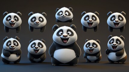 Panda characters set cute expressions