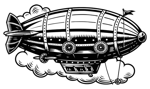Vintage airship illustration in the sky.