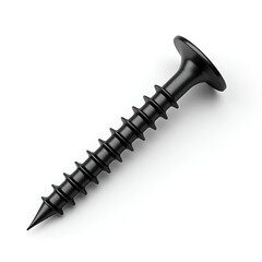 Black drywall screw isolated on transparent background, detailed construction fastener

