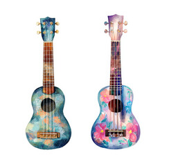 Obraz premium Hawaiian ukulele, Hawaii, watercolor clipart illustration with isolated background.