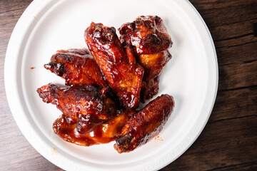 Barbeque Chicken wings on White plate