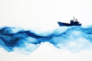 Maritime vessel navigating through vibrant blue waves in an artistic representation of shipping