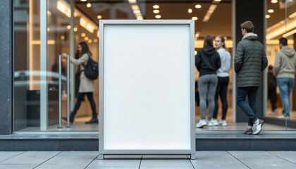 Blank outdoor advertising board in front of a retail store  