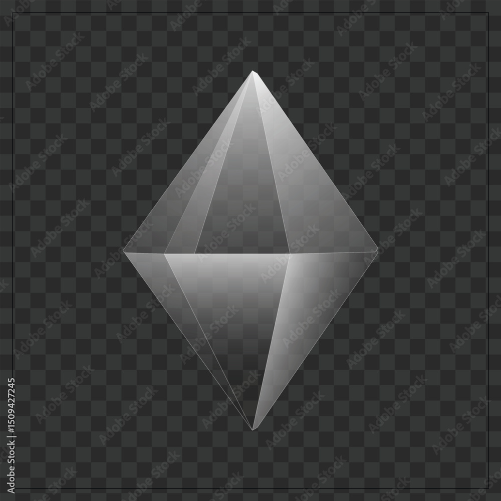Poster abstract kite diamond shape glossy beveled glass object floating on transparent background