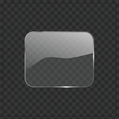 Floating UI soft rectangle glass tile with glossy upper surface reflection on transparent background