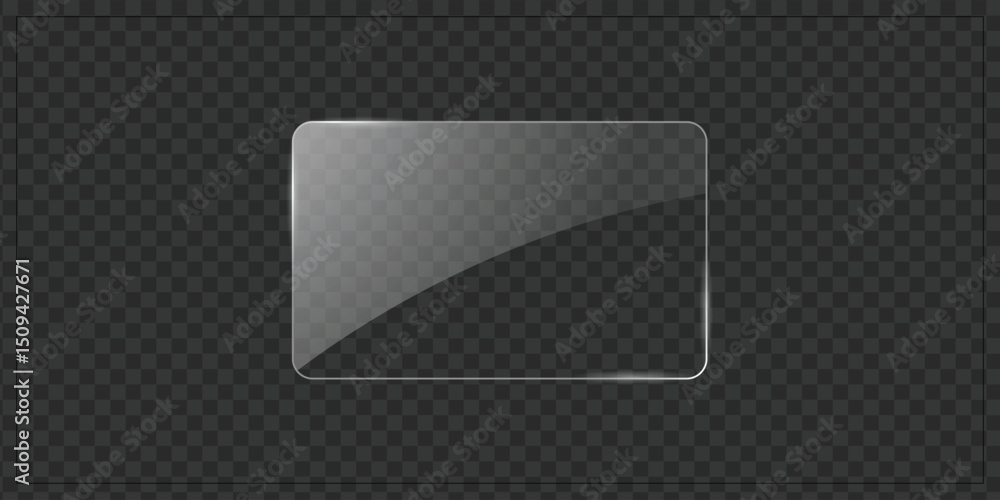 Poster sleek rectangle curved edge glass screen panel design element on transparent background
