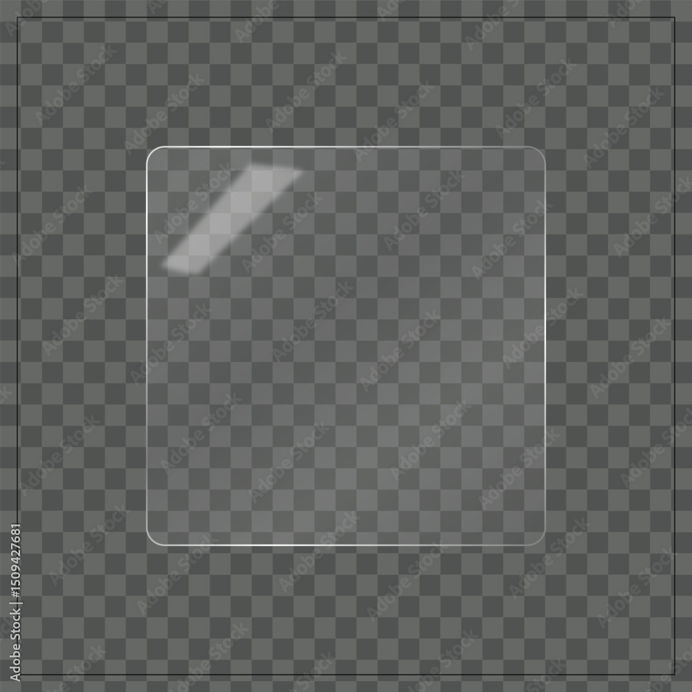 Poster glossy rounded square beveled glass tile user interface element on transparent background