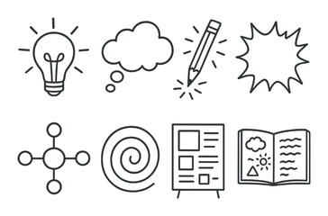 Creative brainstorm linear icons set – outline, idea and inspiration symbols
