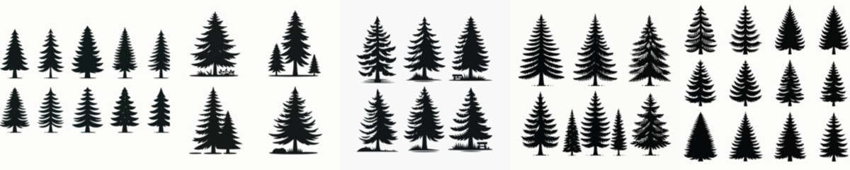 Vector set image silhouette of pine tree.
