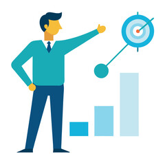 Businessman or woman with a success chart vector illustration concept