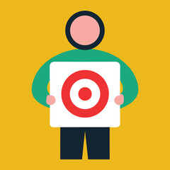 Vector illustration of a man holding a target, a business concept design symbol