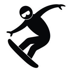 Snowboarder jumping vector illustration featuring a black silhouette of a woman character, symbolizing the sport
