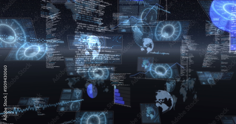Poster image of data processing over black background