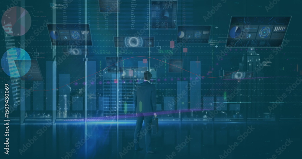 Poster image of data processing on blue digital screen