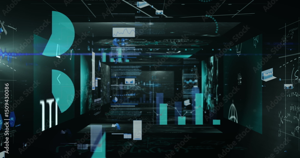 Aufkleber image of diverse graphs and data moving in black space