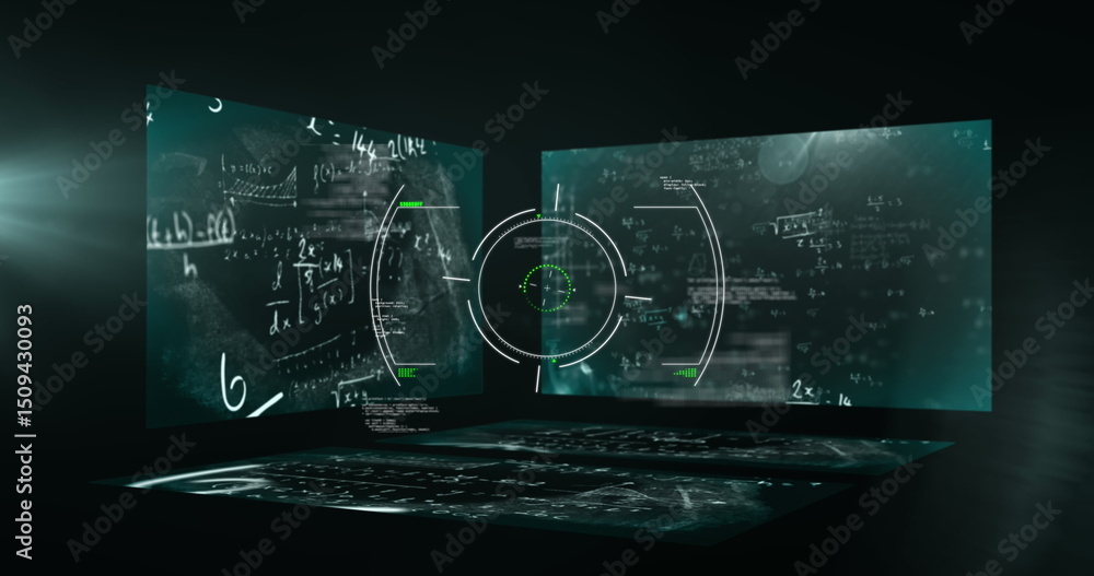 Poster image of scope scanning over mathematical equations on black background