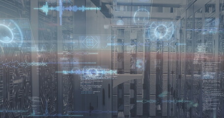 Image of data processing over server room