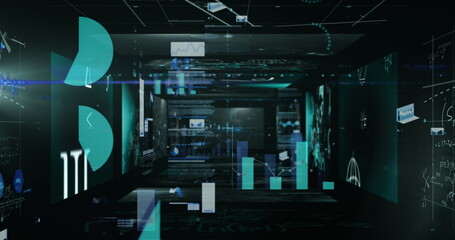 Image of diverse graphs and data moving in black space