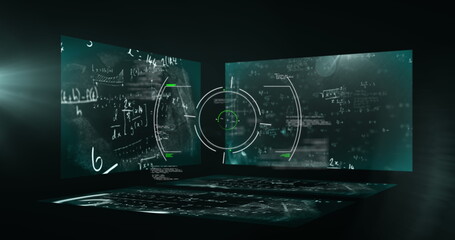 Image of scope scanning over mathematical equations on black background