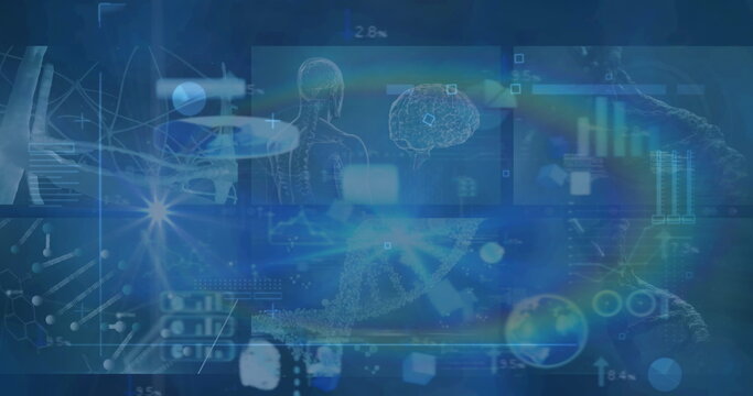 Image of biological data processing on blue digital screen - Powered by Adobe