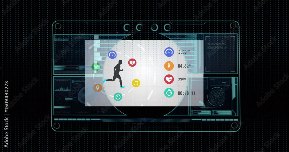 Aufkleber digital image of interface with data processing against black background