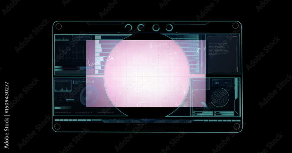 Poster digital image of interface with data processing against black background