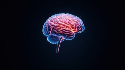 Futuristic Digital Brain Illustration with Neon Lights and Glowing Effects