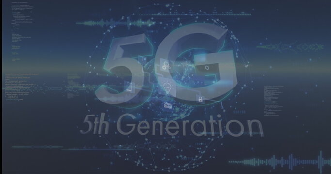 Image of 5g 5th generation and connections on navy background