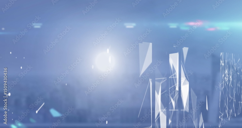 Poster image of moving abstract shapes and glowing lights of data processing