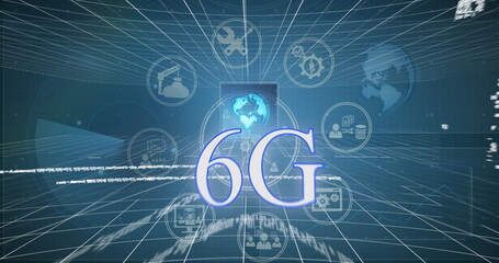 Image of 6g text with business and data sharing icons and data processing