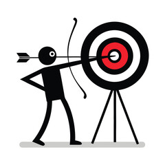 Aiming for the bullseye, a man with a bow hits the red target, symbolizing business success and accurate goal achievement in a competitive sport