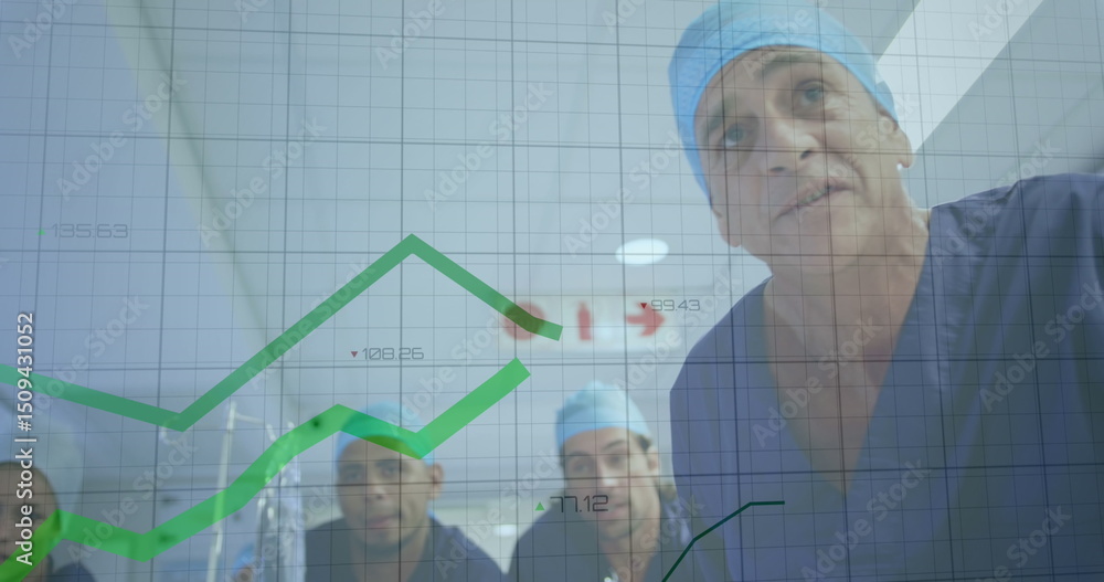 Poster statistical data processing over team of diverse surgeons rushing a patient to operation theatre