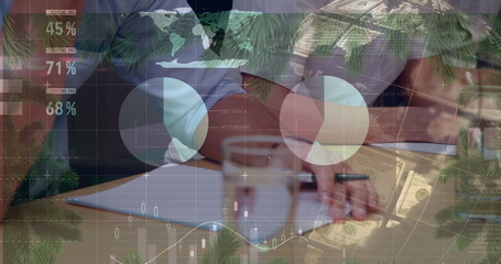 Image of financial data processing over basketball players