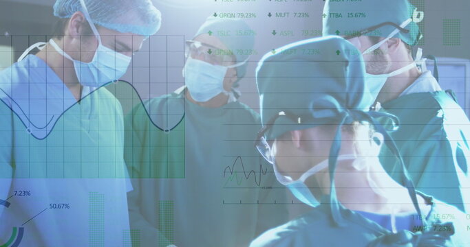 Image of financial graphs over diverse surgeons during operation