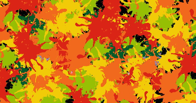 Fototapeta Image of multiple autumn leaves falling on orange background