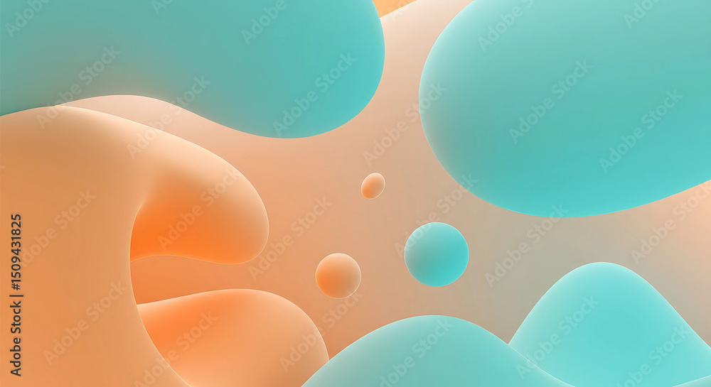 Poster abstract background with flowing liquid shapes in pastel colors, creating a dreamy and modern design