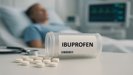 Ibuprofen tablets used for pain relief, inflammation, and fever, over-the-counter NSAID.	

