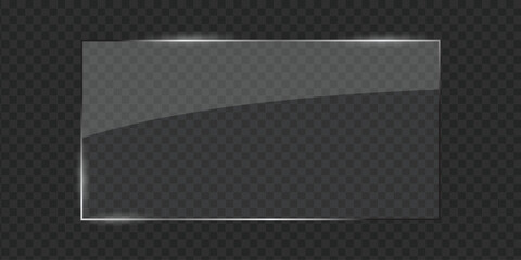 Transparent Glossy Black Glass Panel with Light Reflection and Shadow on Checkerboard Background for UI Design Use